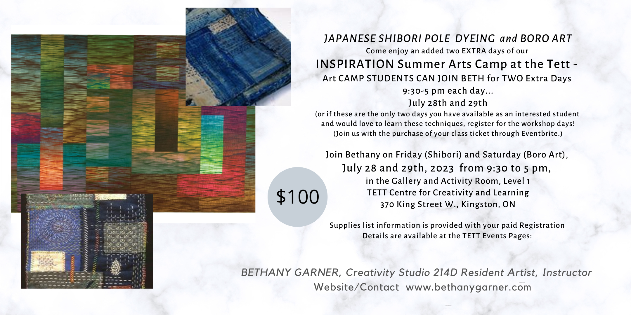 JAPANESE SHIBORI POLE DYENG and BORO ART, Eventbrite Poster for 2 day Camp